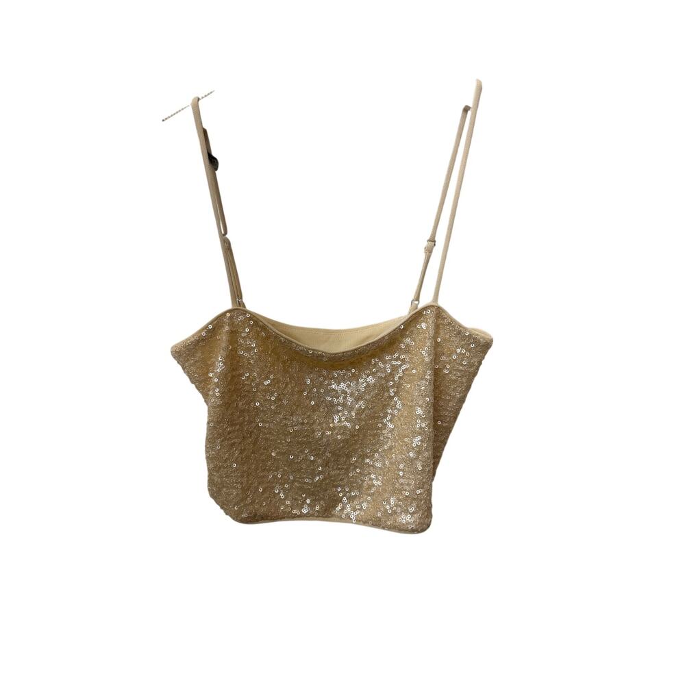 NWT Susana Monaco Sz XS Belgian Cream Sequined Straight Neck Cropped Cami Top